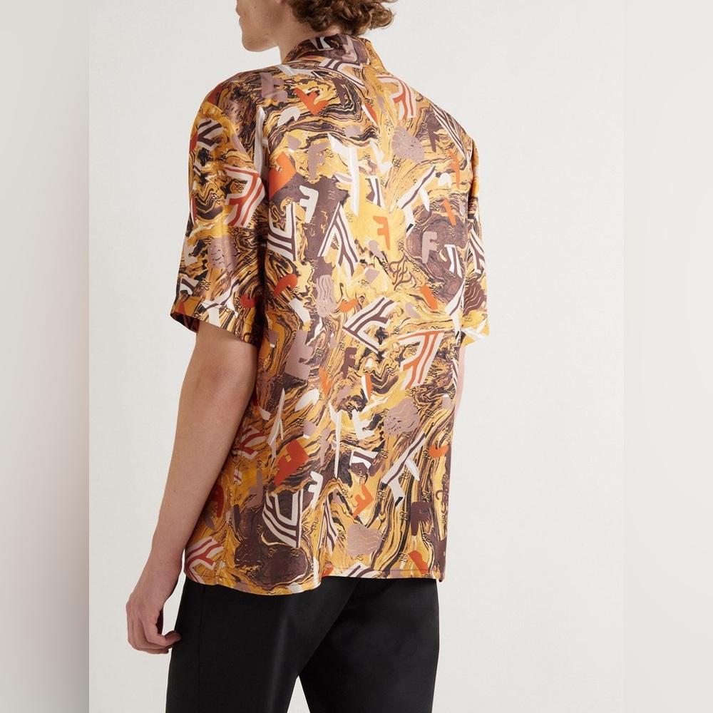 Fendi Men's Abstract Print Shirt - Brown and Yellow